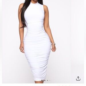 Brand New White Ruched Midi Dress